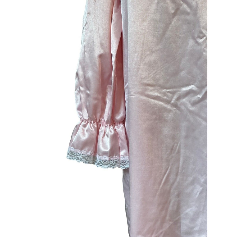 Vtg Jaclyn Smith L Pink Long Sleeve Nightgown Lace Accents Embroidered Modest - Picture 4 of 11